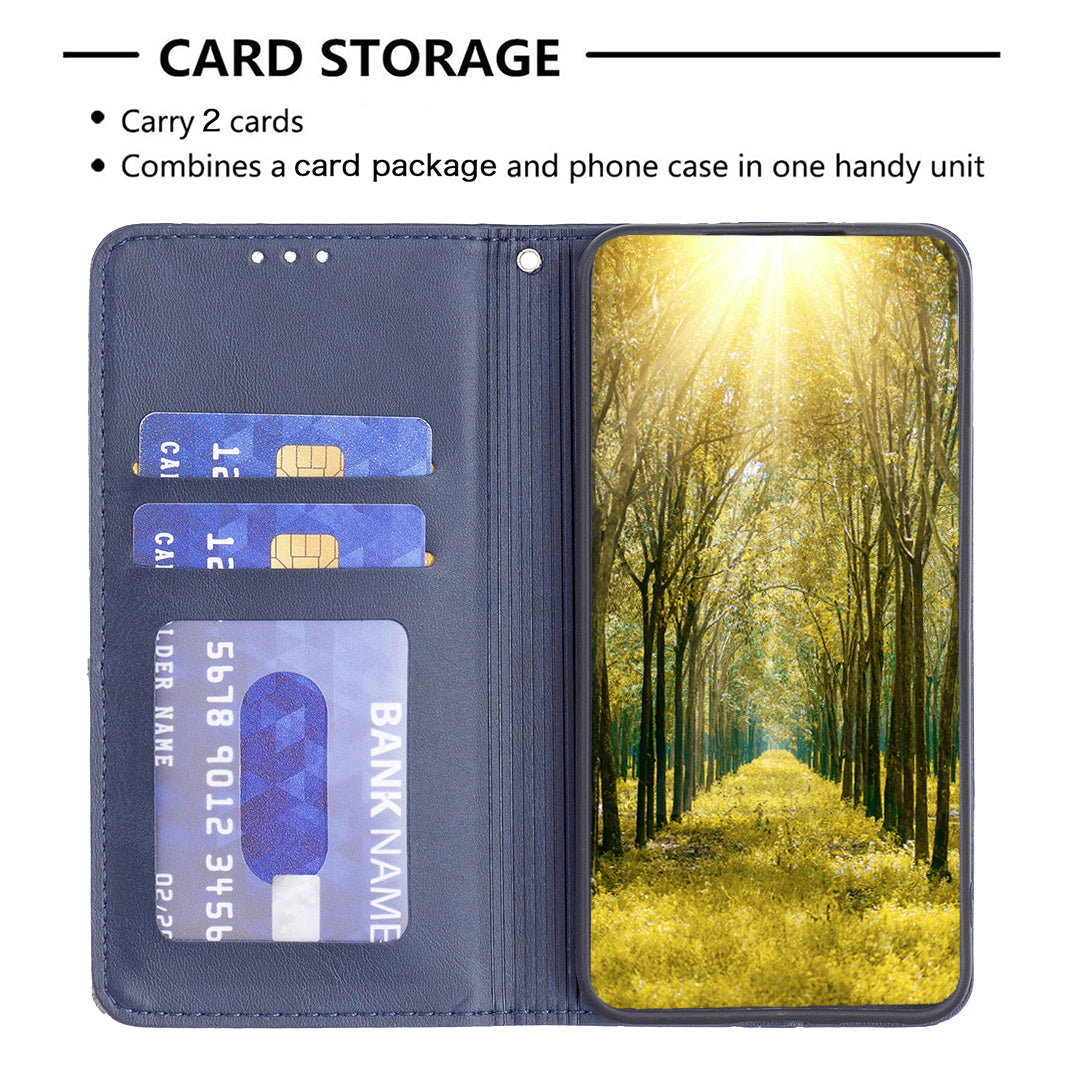 Uniqkart for iPhone 15 Pro Max Stand Leather Phone Cover Card Holder Shell Imprinted Line Cell Phone Case - Blue Uniqkart for iPhone 15 Pro Max Stand Leather Phone Cover Card Holder Shell Imprinted Line Cell Phone Case - Blue